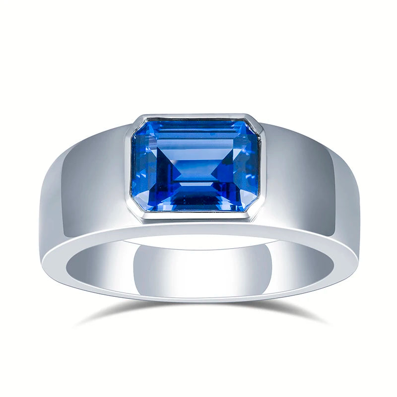 Messi Jewelry 18k White Gold Luxury Man Ring Girl Proposal Lab Grown Sapphire Ring Emerald Cut Man Ring-6