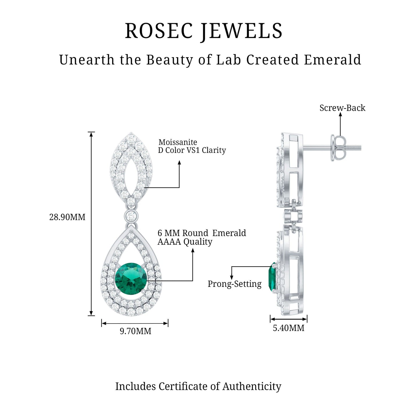 Silver Lab Grown Emerald Teardrop Earrings for Women
