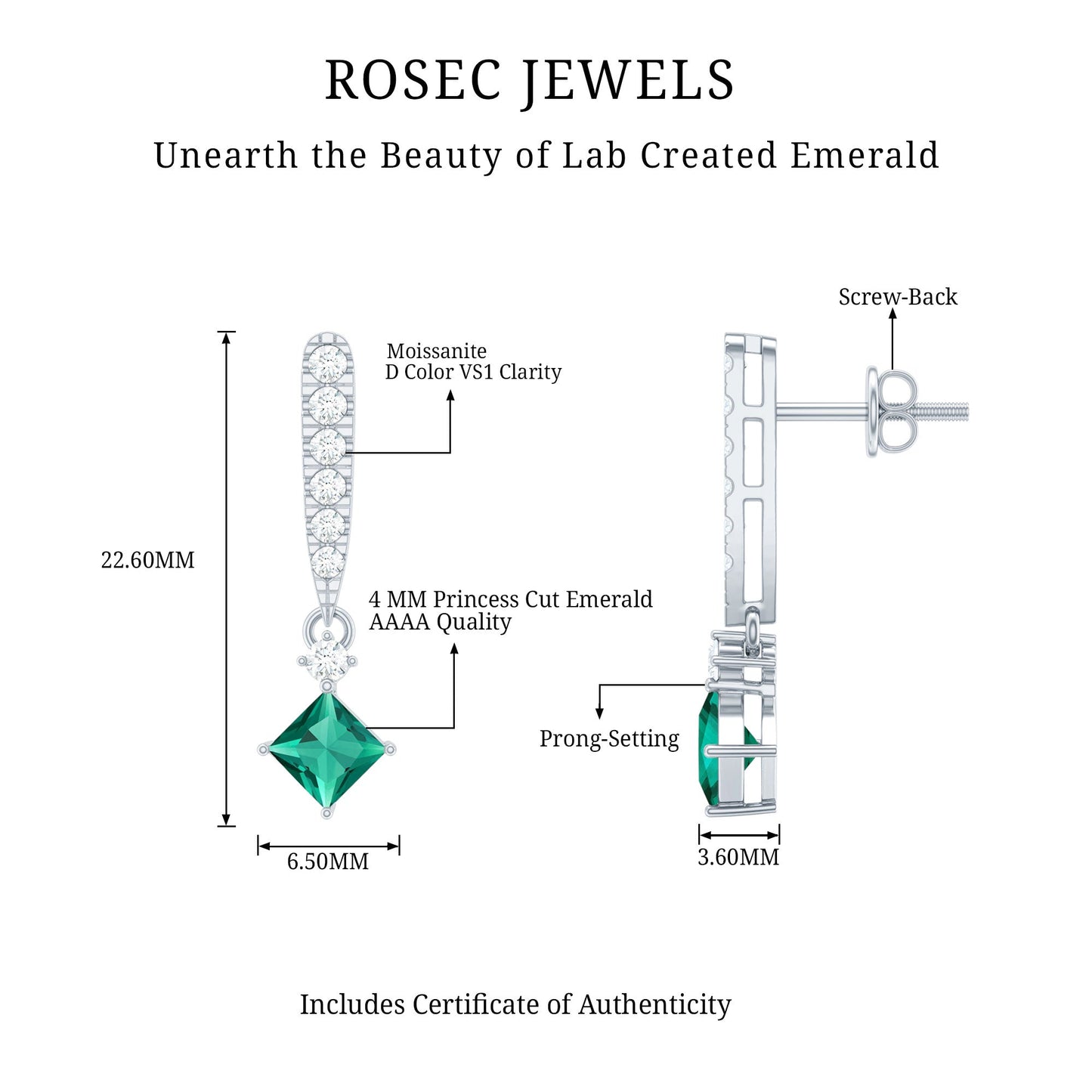 Princess Cut Lab Created Emerald Bridal Earrings