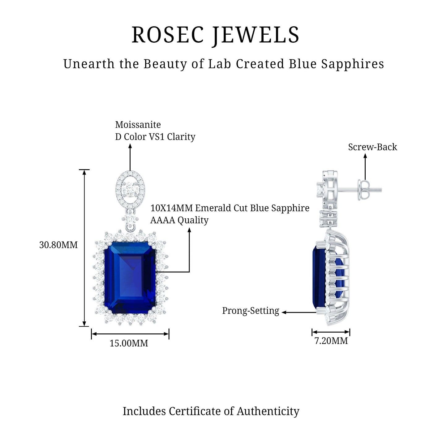 Vintage Inspired Lab Blue Sapphire Moissanite Wedding Dangle Earrings