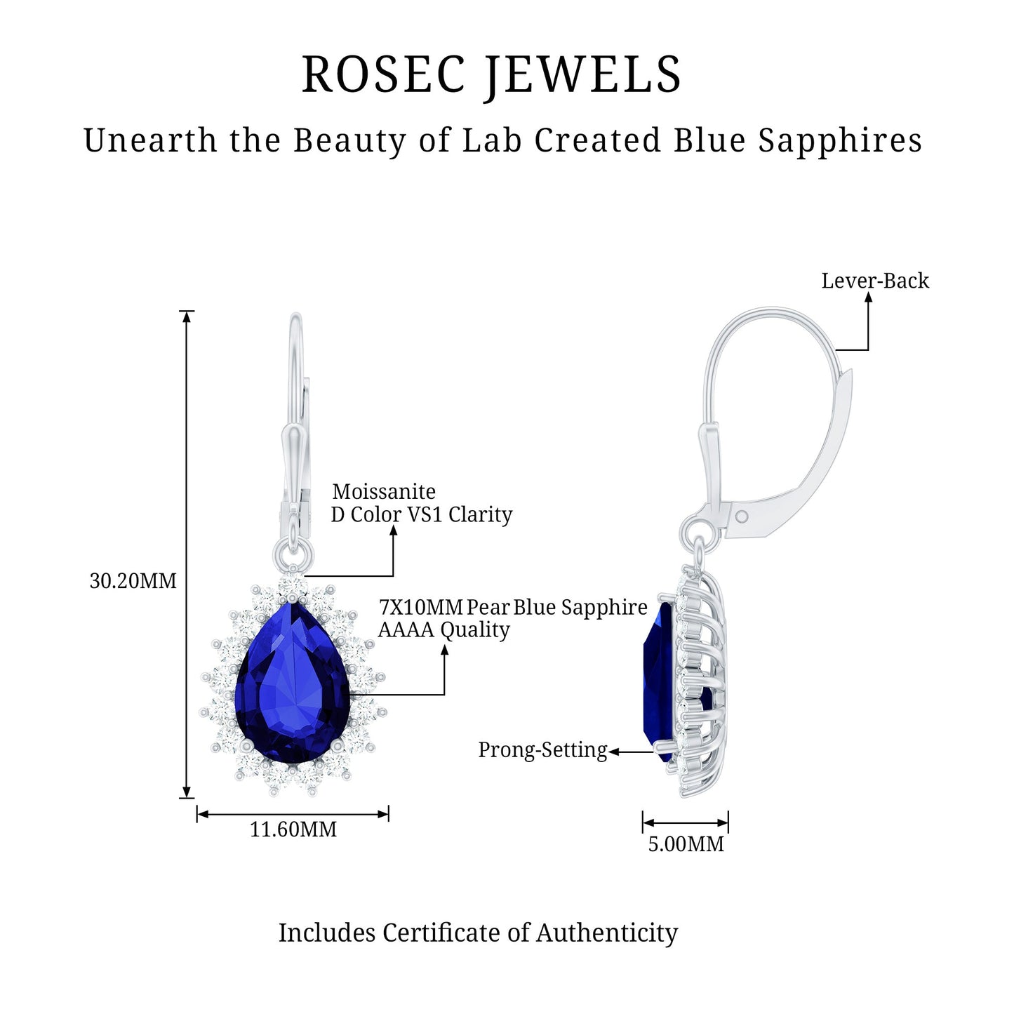 Lab Grown Blue Sapphire Sterling Silver Drop Earrings