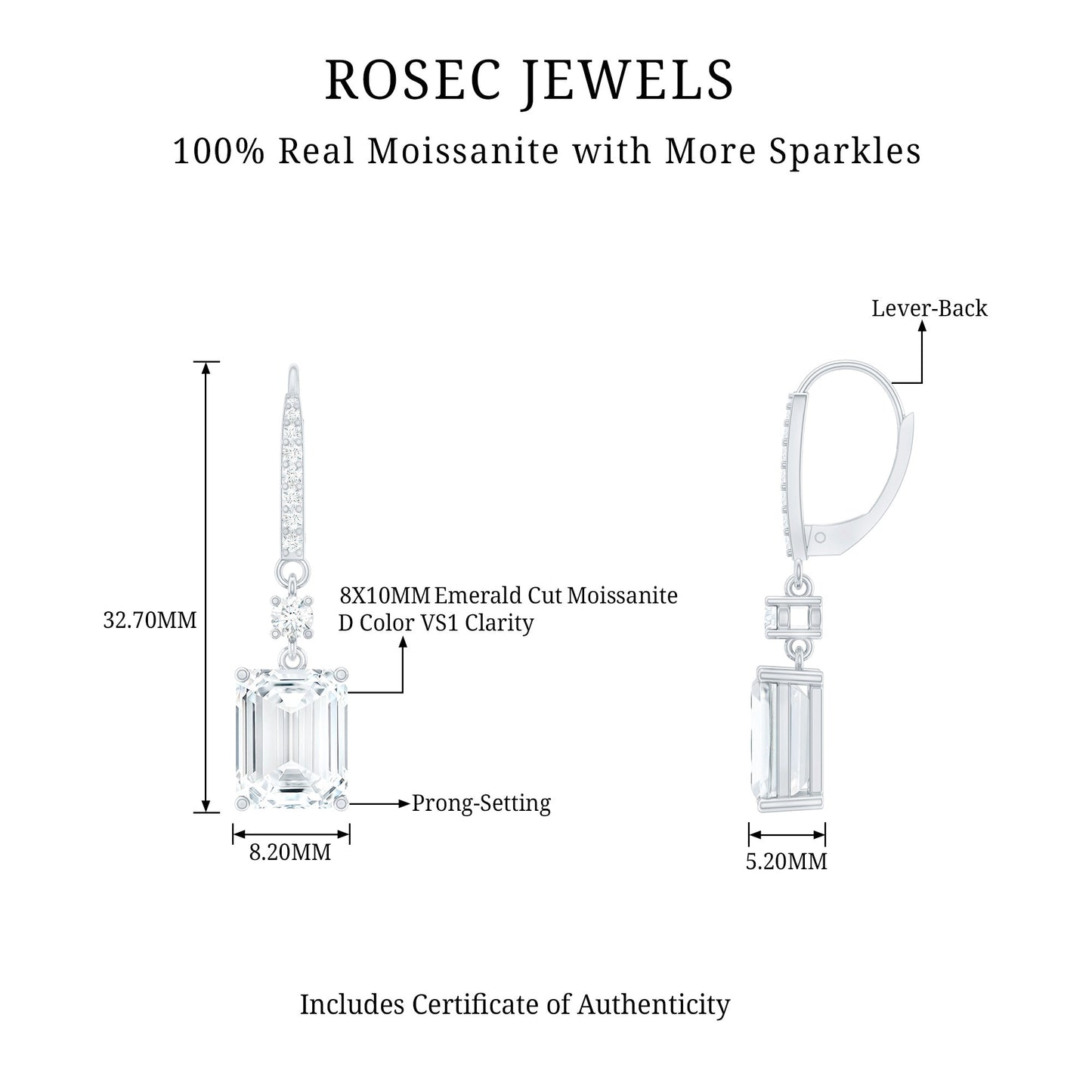 Certified Moissanite Silver Dangle Earrings For Women