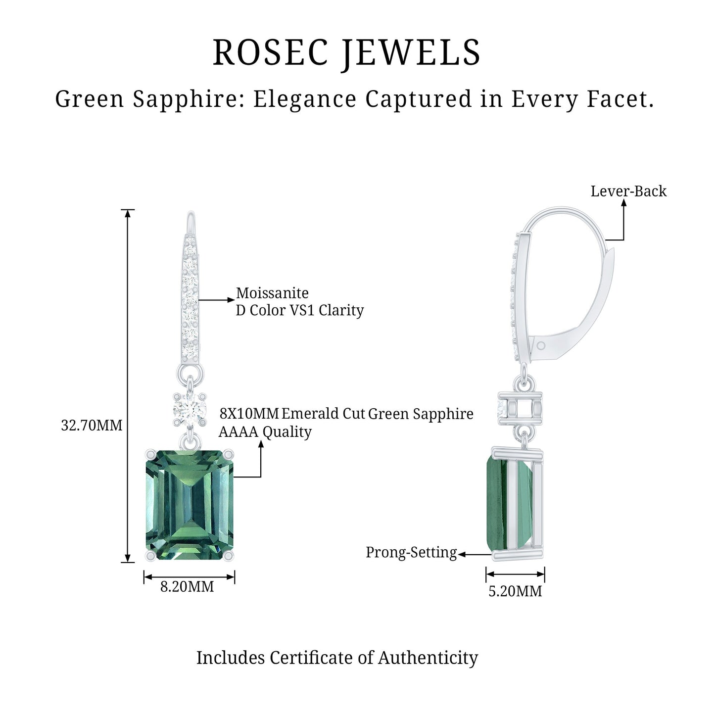 Lab Grown Green Sapphire Hoop Earrings in Silver