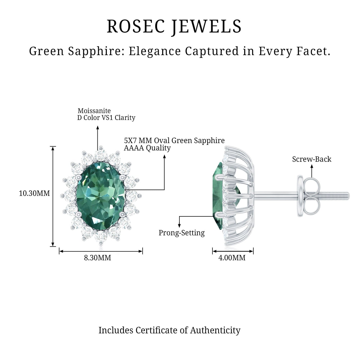 Lab Grown Green Sapphire Stud Earrings with Moissanite Halo