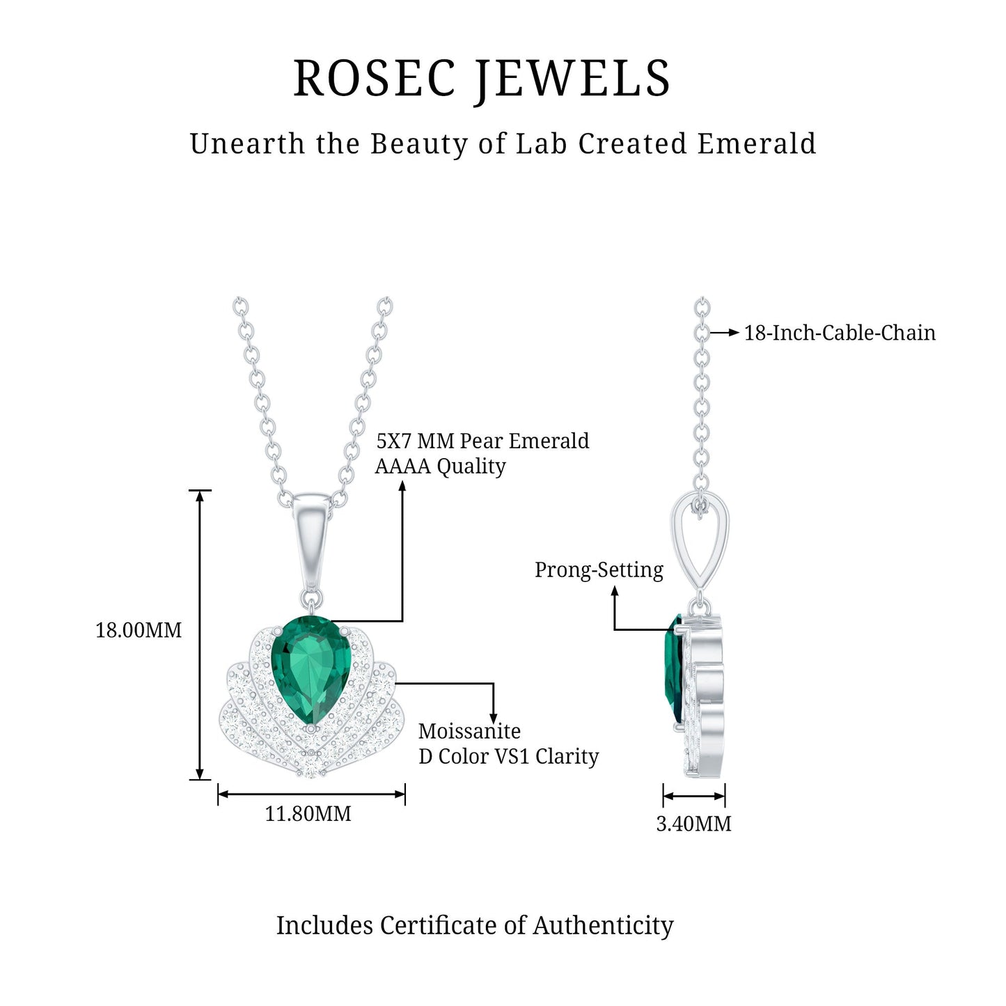 Pear Shape 5X7 MM Lab Emerald Statement Necklace for Wedding
