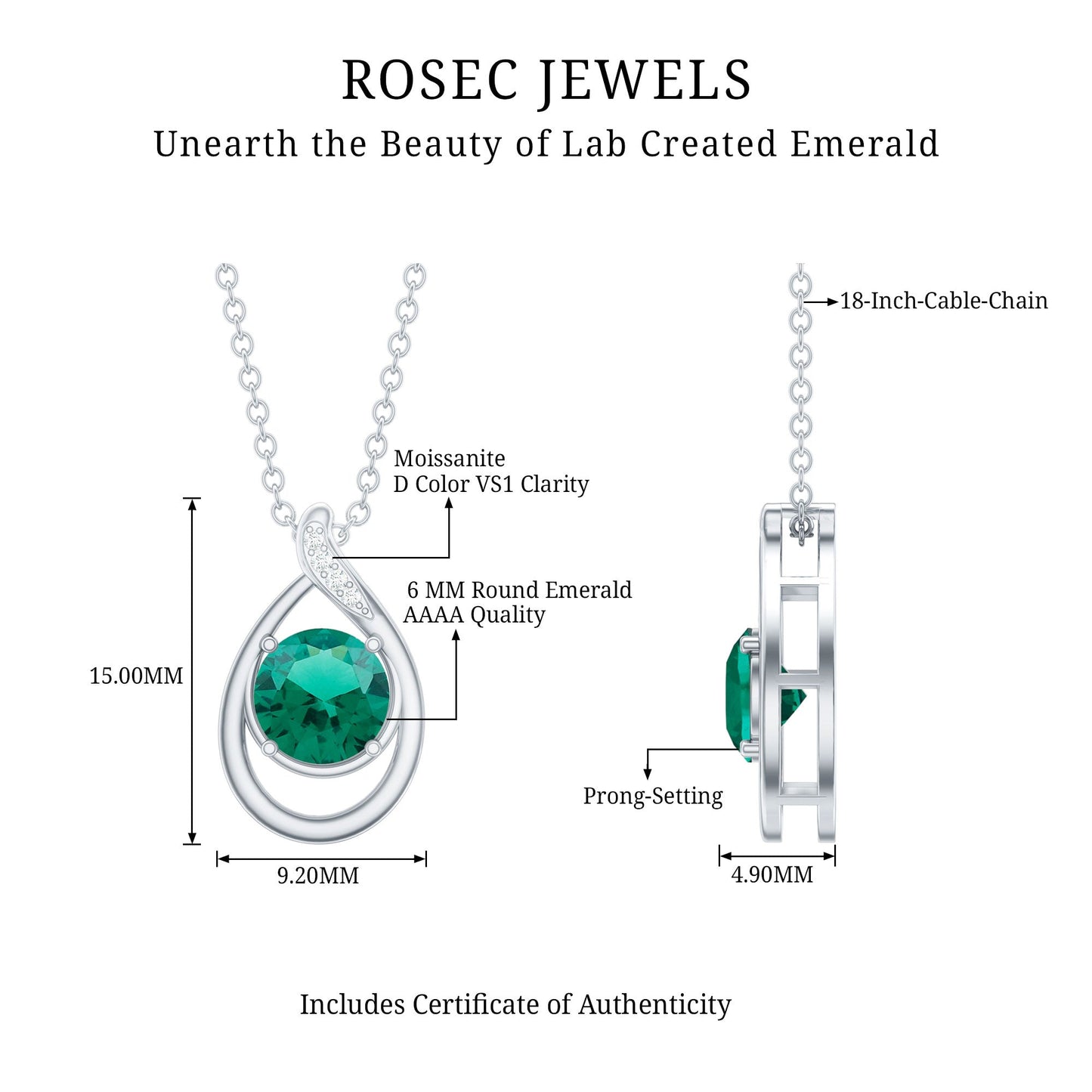 Lab Created 6MM Emerald Solitaire Teardrop Necklace
