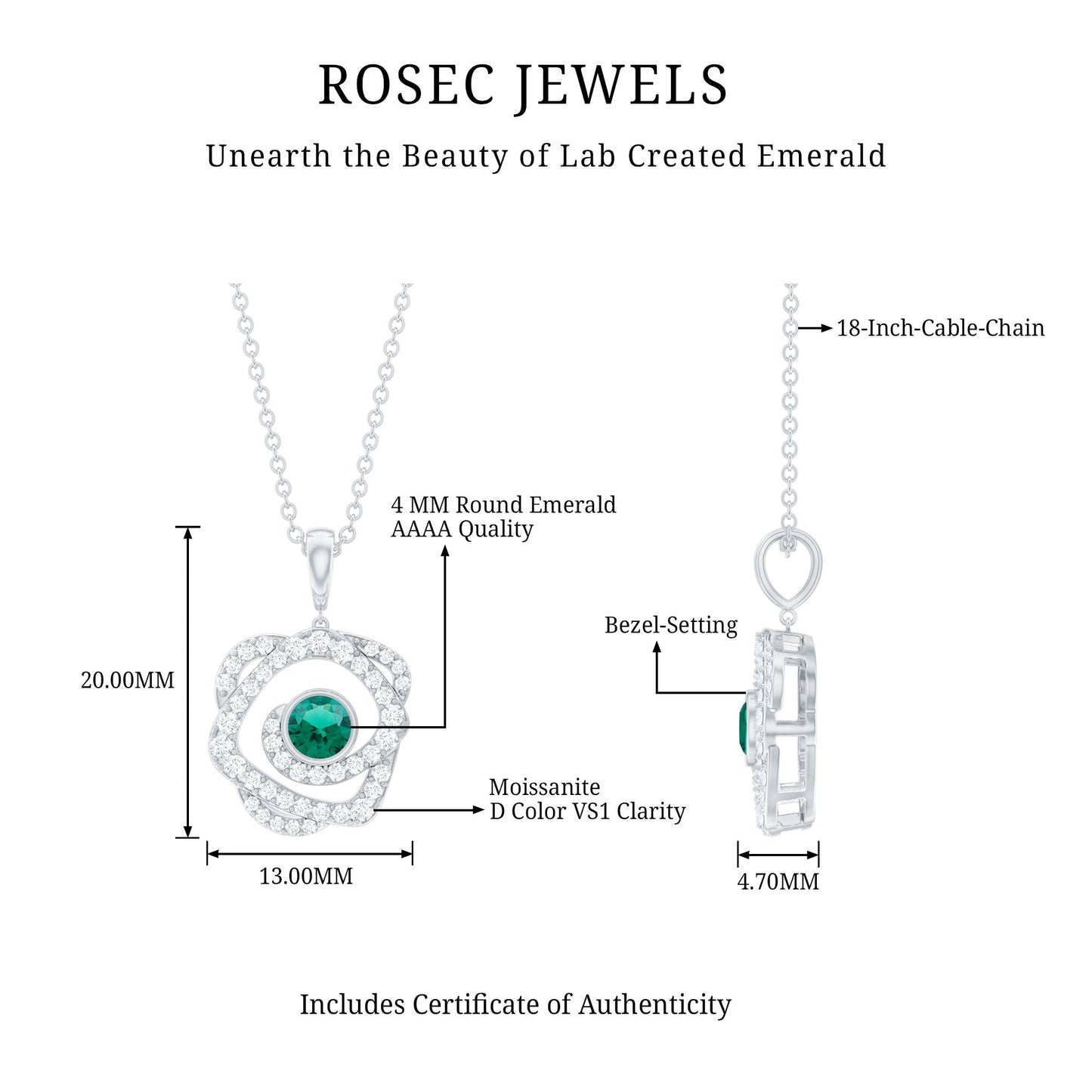 Certified Lab Grown Emerald Designer Necklace