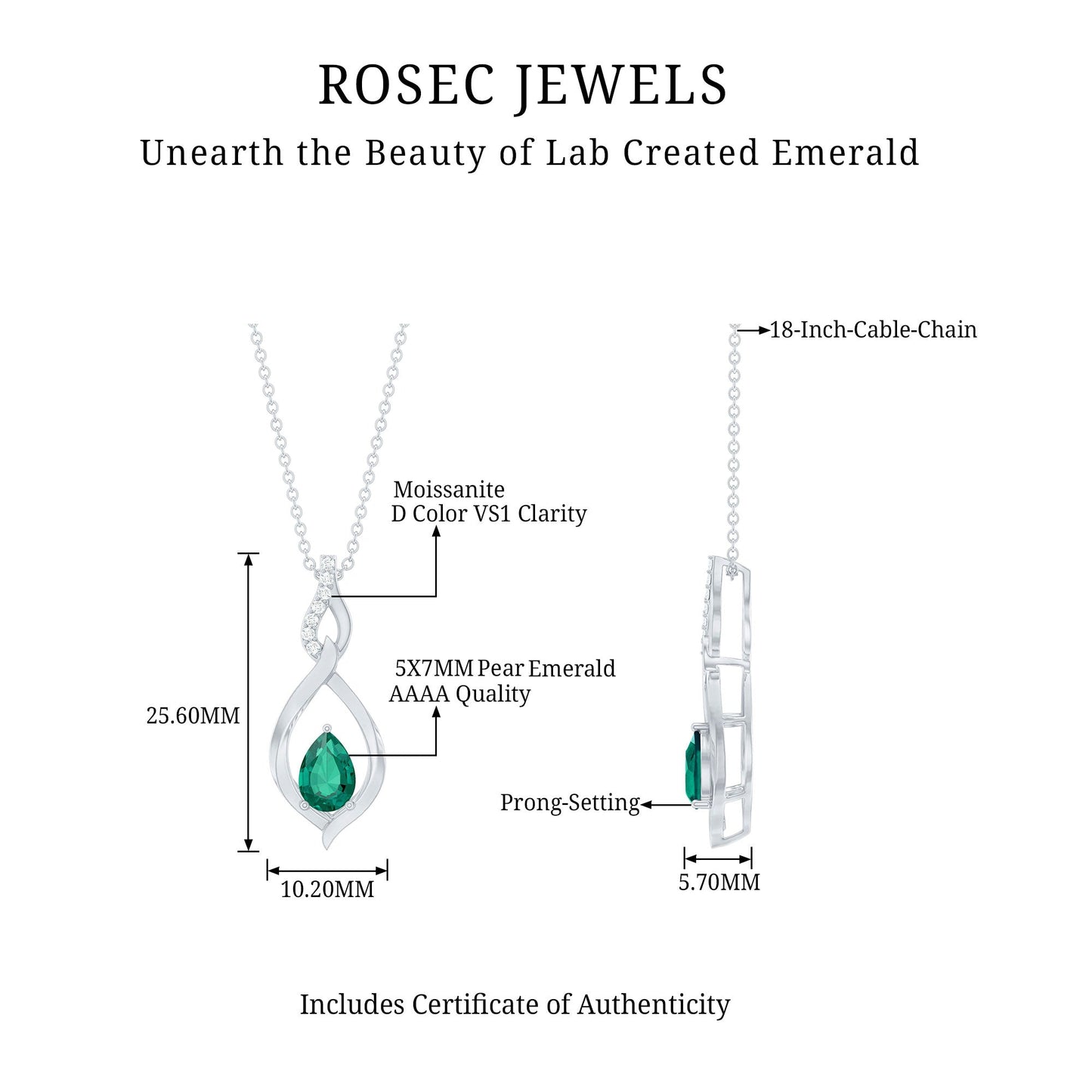 Lab Created Emerald and Moissanite Infinity Drop Necklace