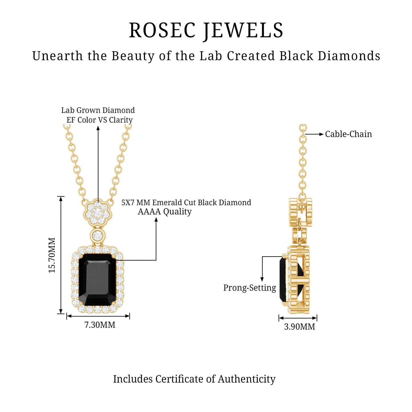 Lab Created Black and White Diamond Vintage Necklace