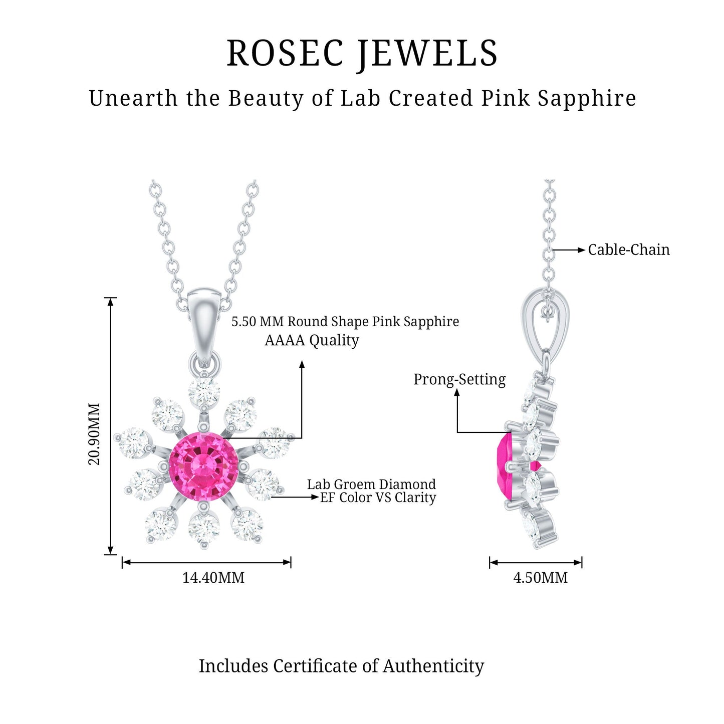 Lab Created Pink Sapphire and Diamond Flower Pendant Necklace