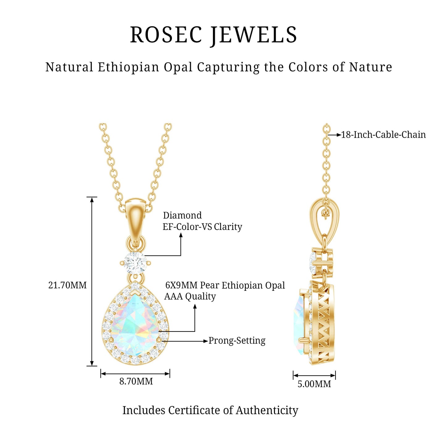 6X9 MM Ethiopian Opal Teardrop Necklace with Diamond Halo