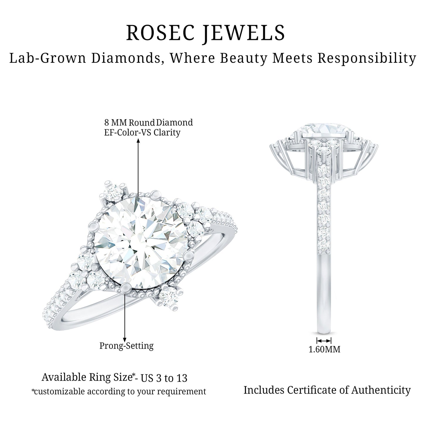 8 mm Lab Grown Diamond Vintage Inspired Engagement Ring