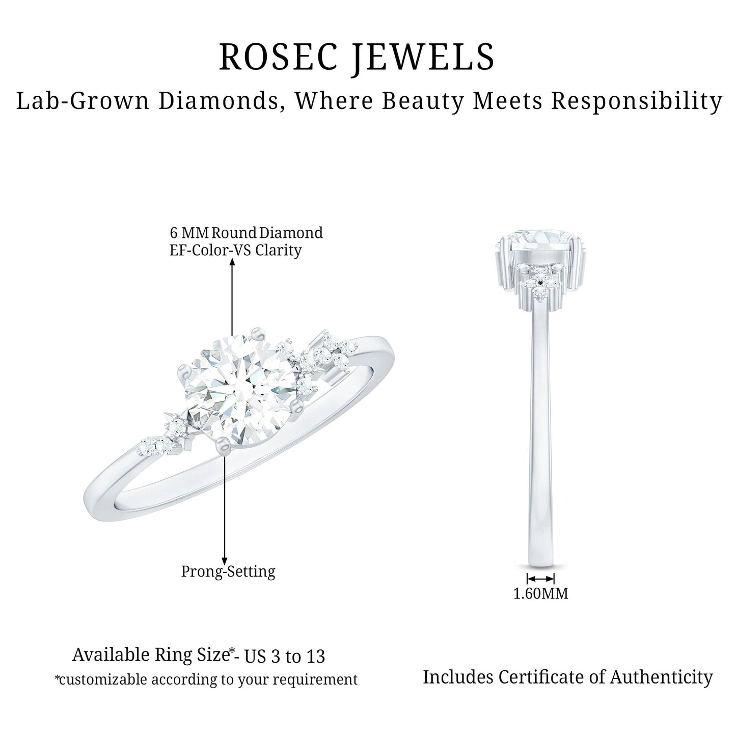 6 MM Lab Grown Diamond Solitaire Engagement Ring