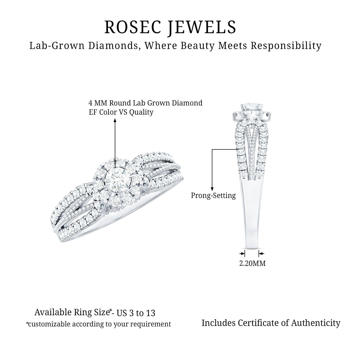 Certified Lab Grown Diamond Vintage Style Engagement Ring