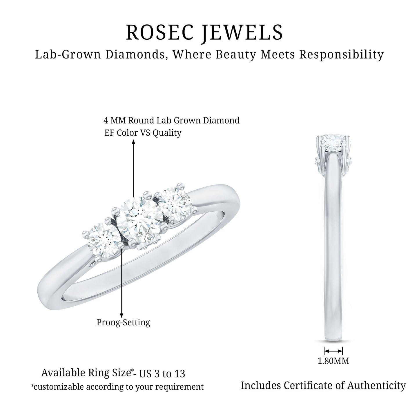Lab Grown Diamond Minimal 3 Stone Engagement Ring