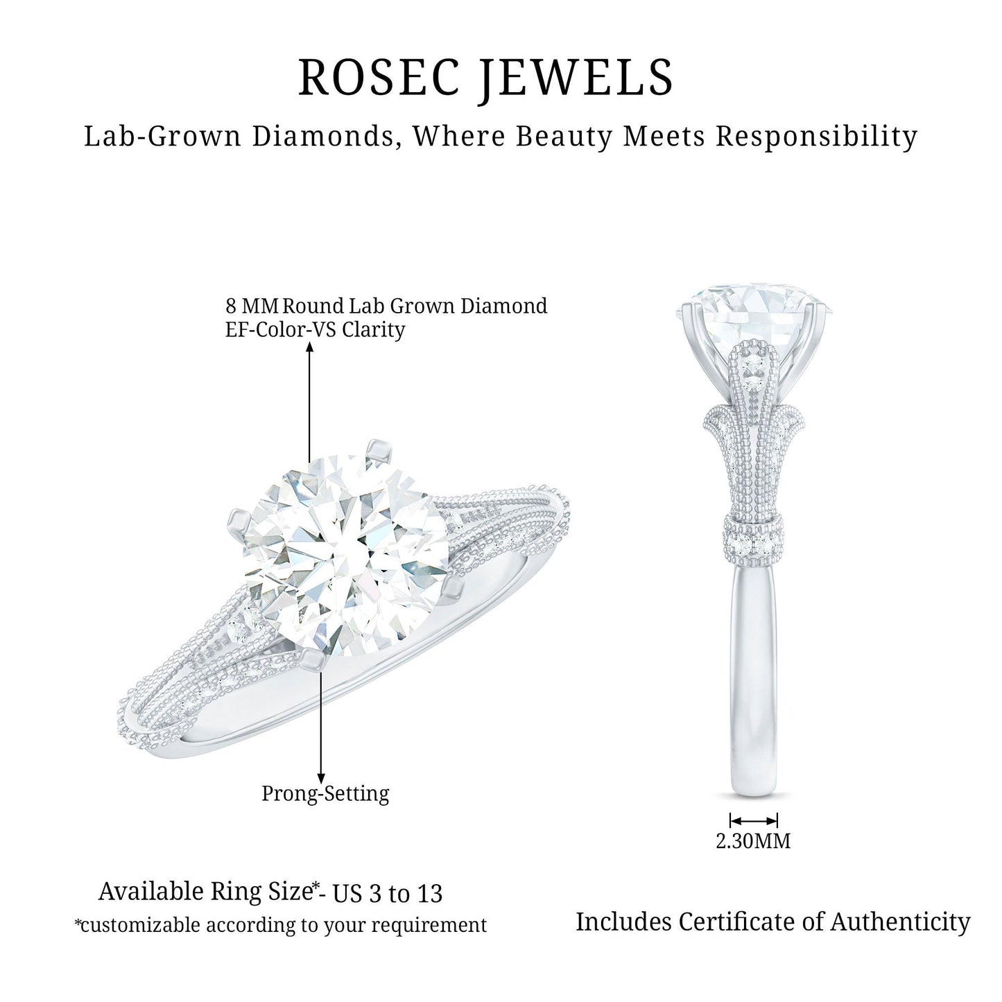2 Carat Lab Grown Diamond Art Deco Solitaire Engagement Ring