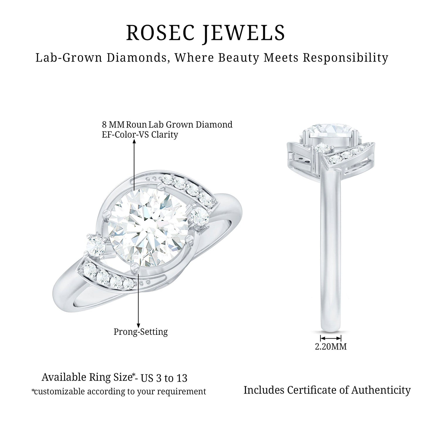 2 Carat Lab Grown Diamond Bypass Engagement Ring