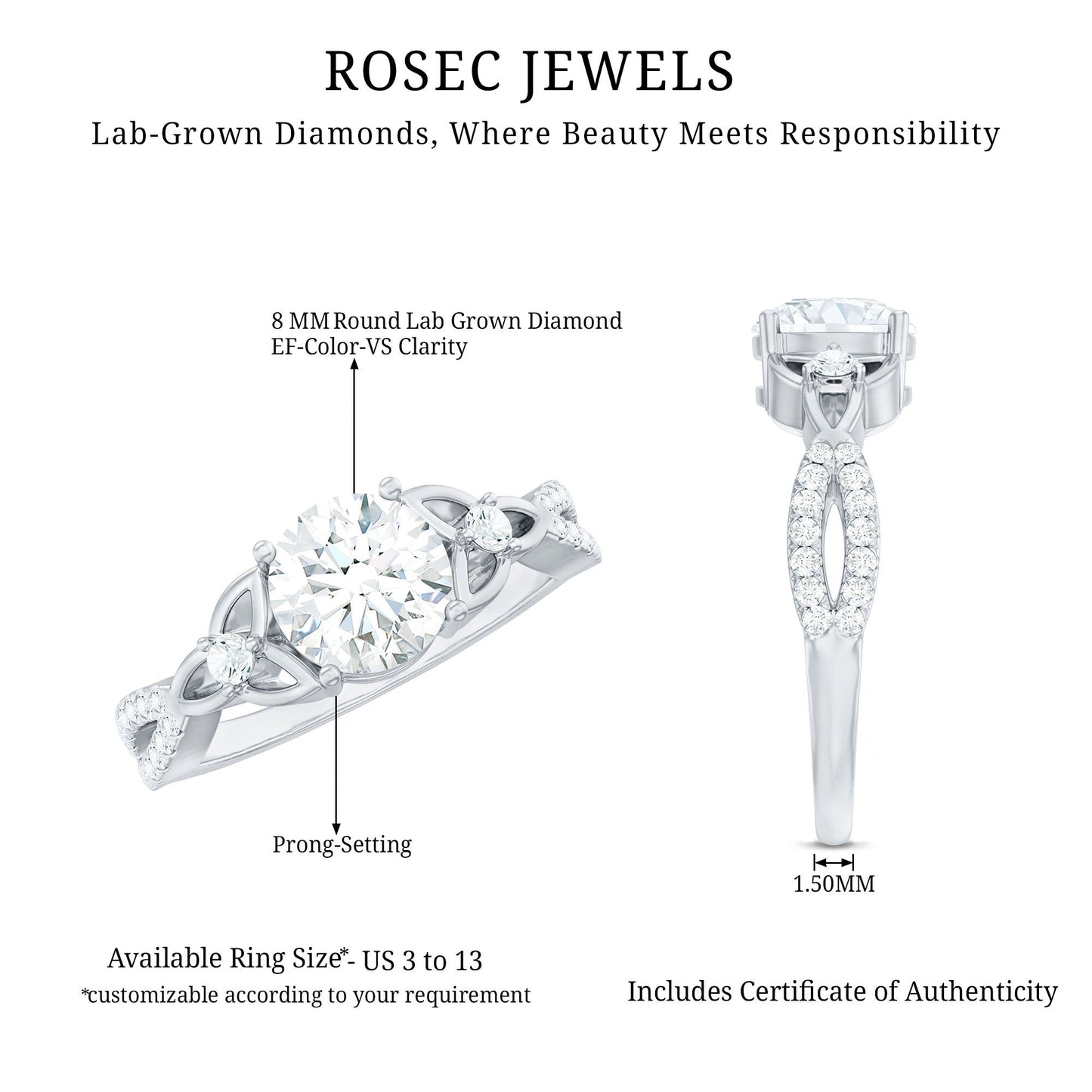 2 Carat Lab Grown Diamond Twisted Vine Engagement Ring