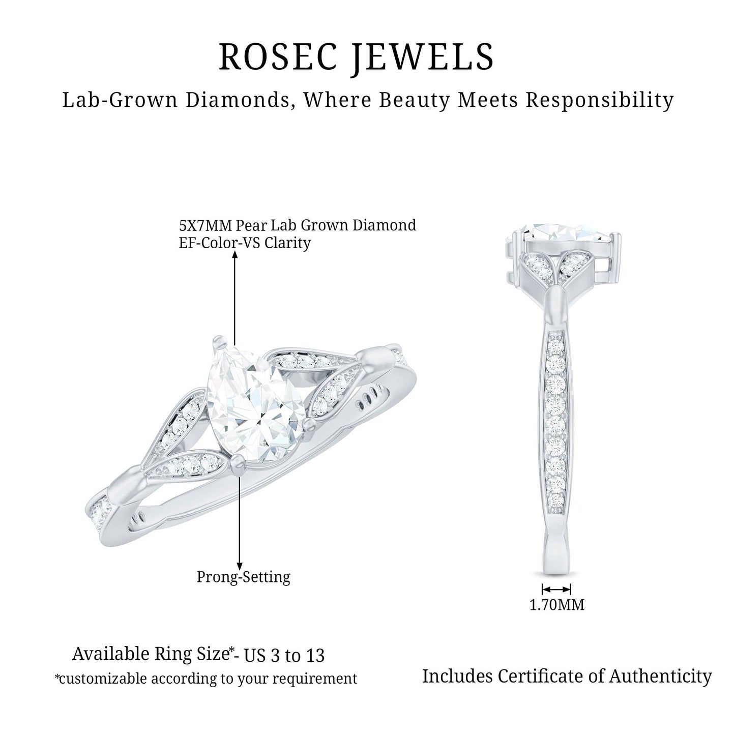 Lab Grown Diamond Teardrop Split Shank Engagement Ring