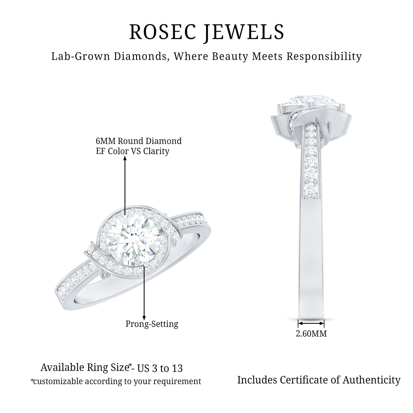 1 Carat Lab Grown Diamond Designer Halo Engagement Ring