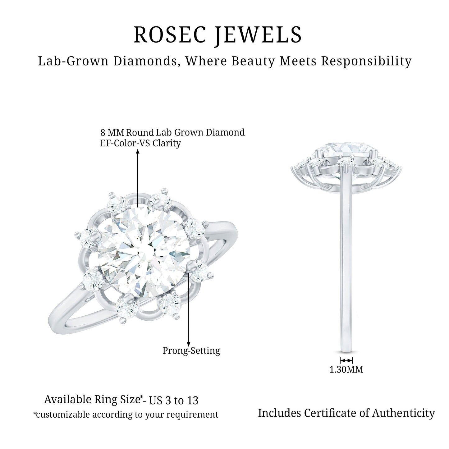 8 MM Lab Grown Diamond Statement Engagement Ring