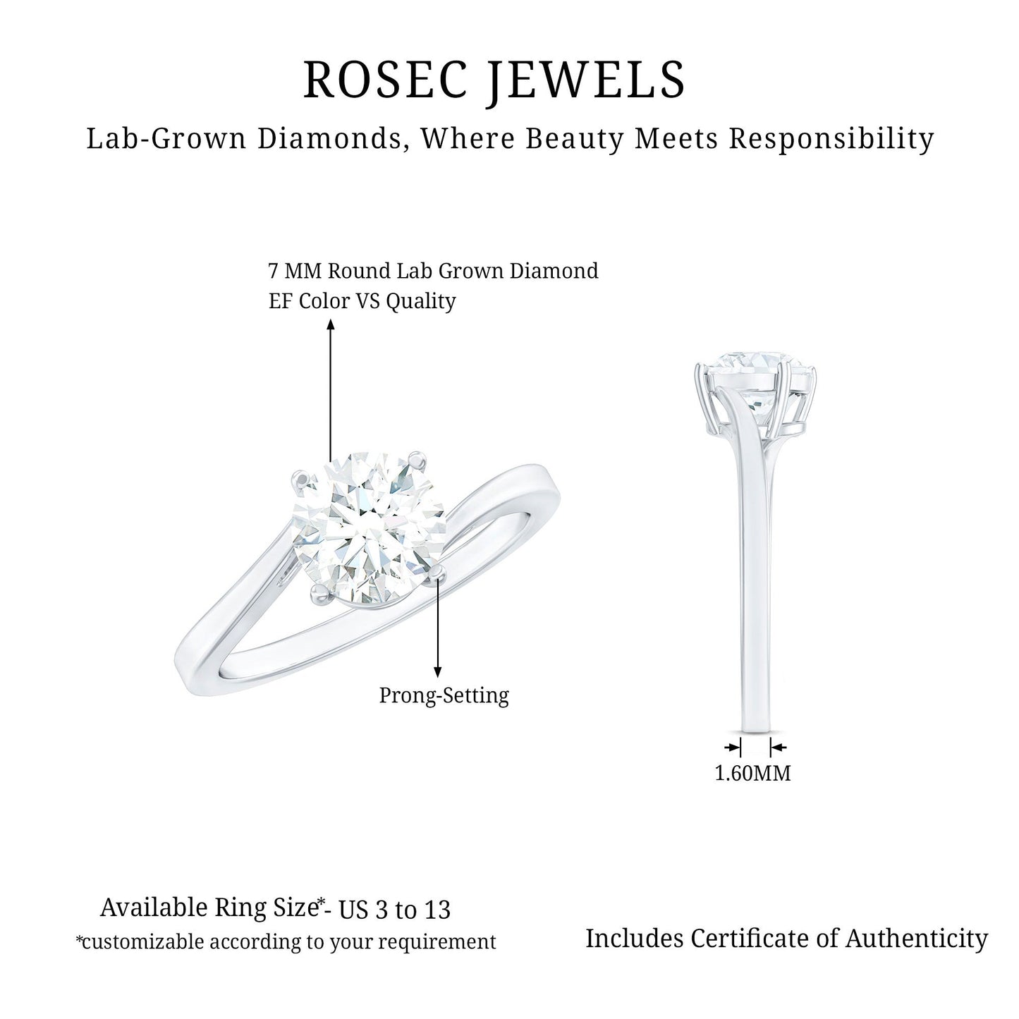 1 Carat Lab Grown Diamond Bypass Engagement Ring