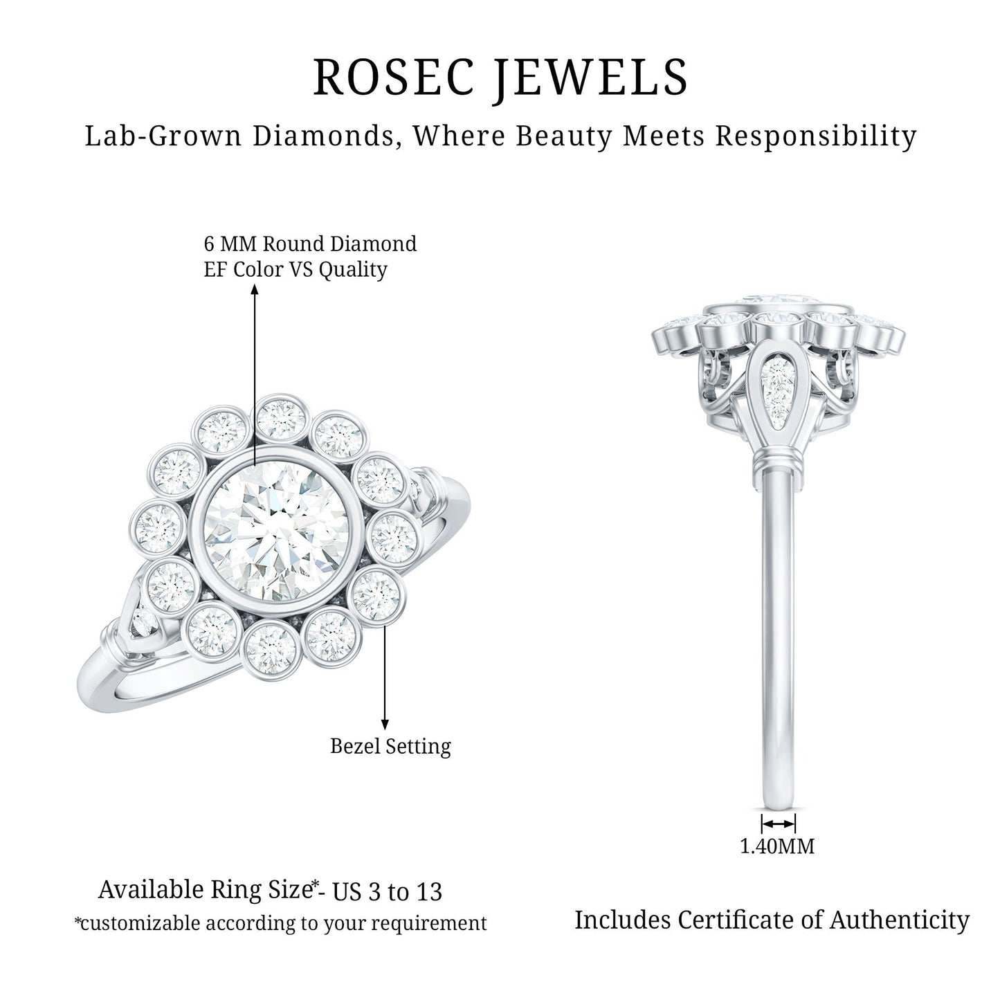 Lab Created Diamond Flower Engagement Ring for Women