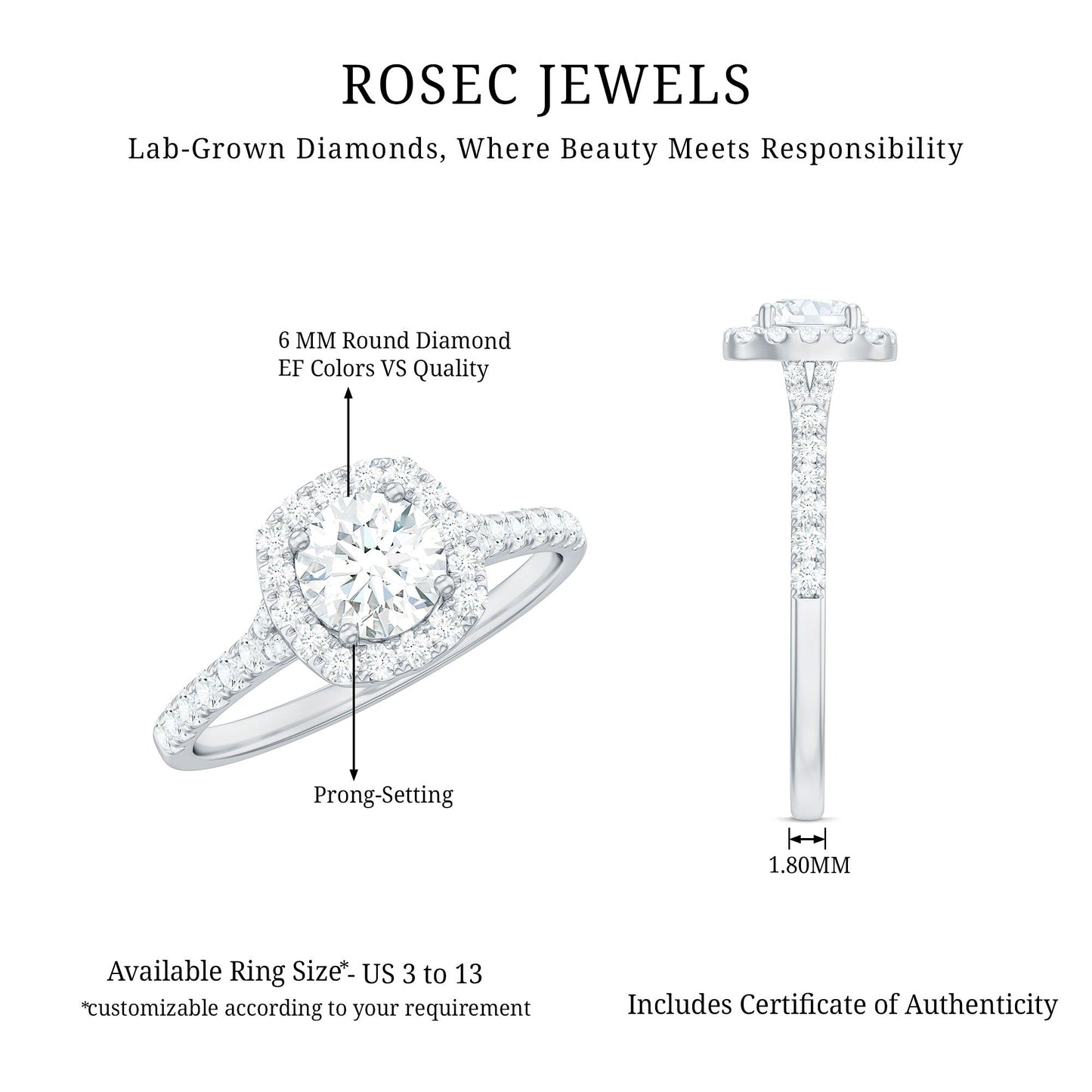 Lab Created Diamond Halo Engagement Ring With Certificate