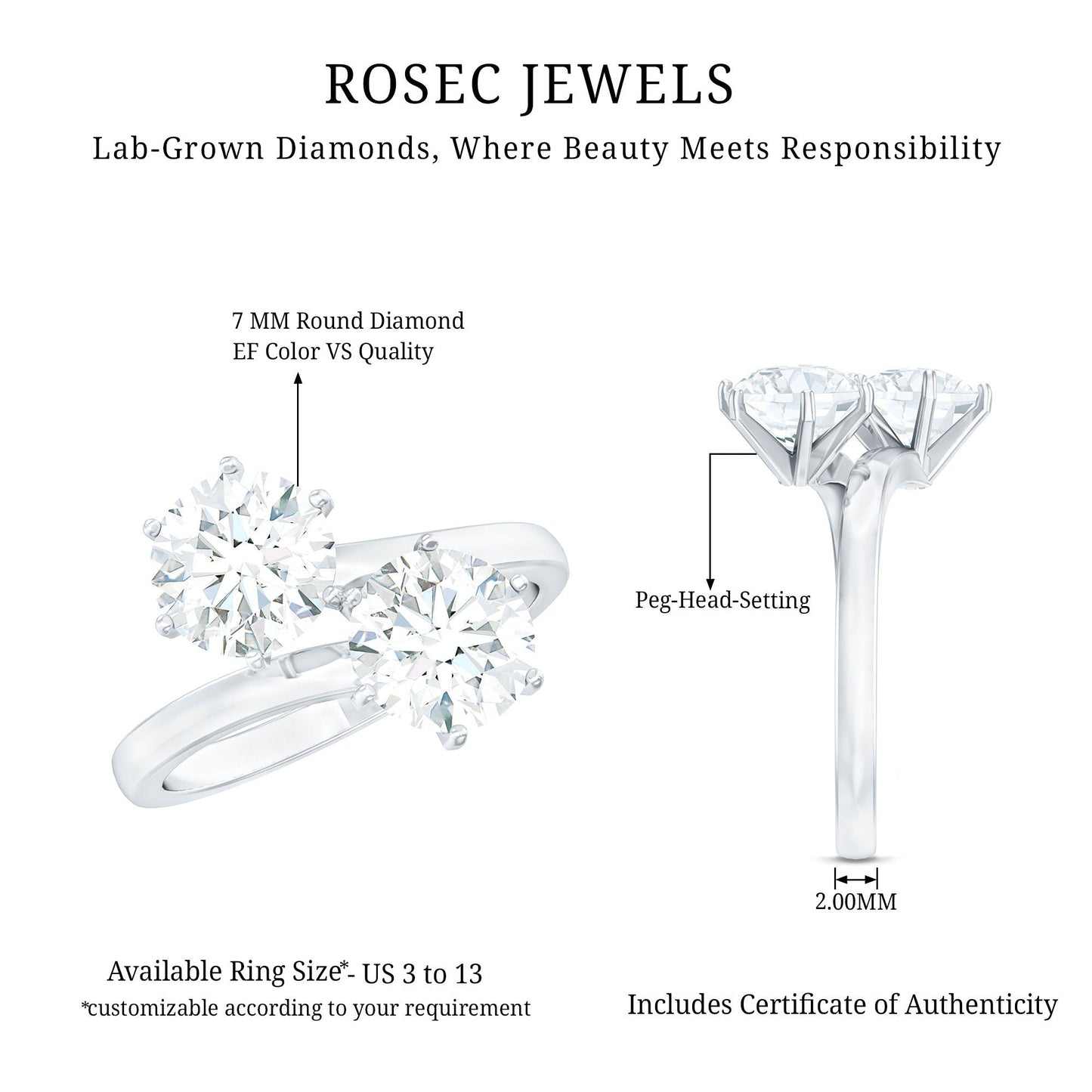 Certified Lab Created Diamond Moi Et Toi Engagement Ring for Women