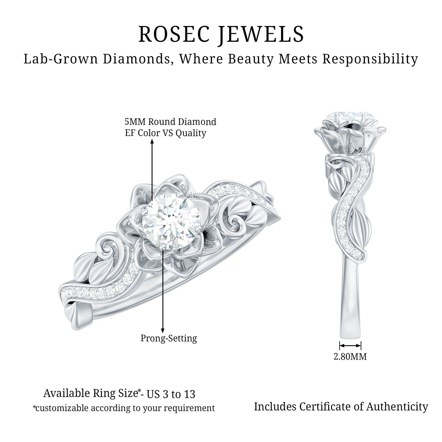 Lab Grown Diamond Flower Engagement Ring for Her