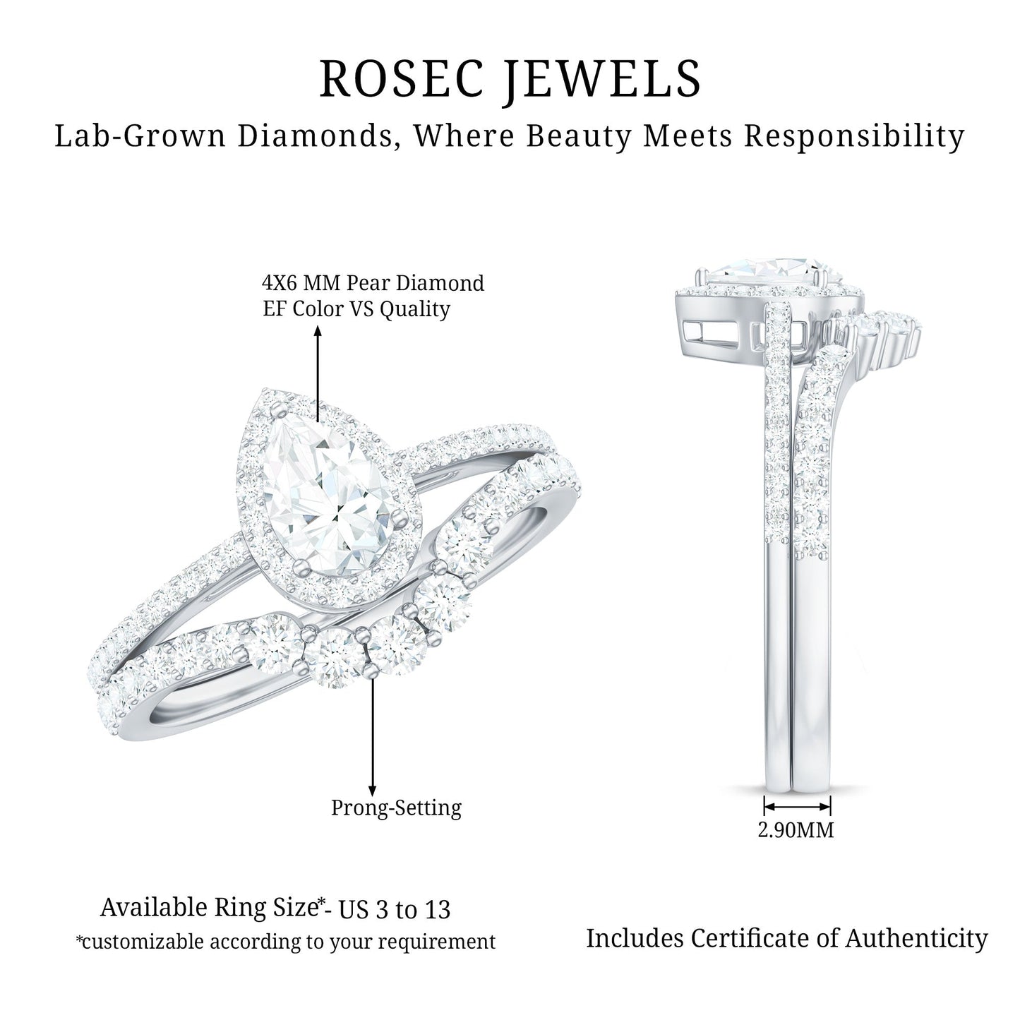Lab Grown Diamond Designer Bridal Ring Set for Her