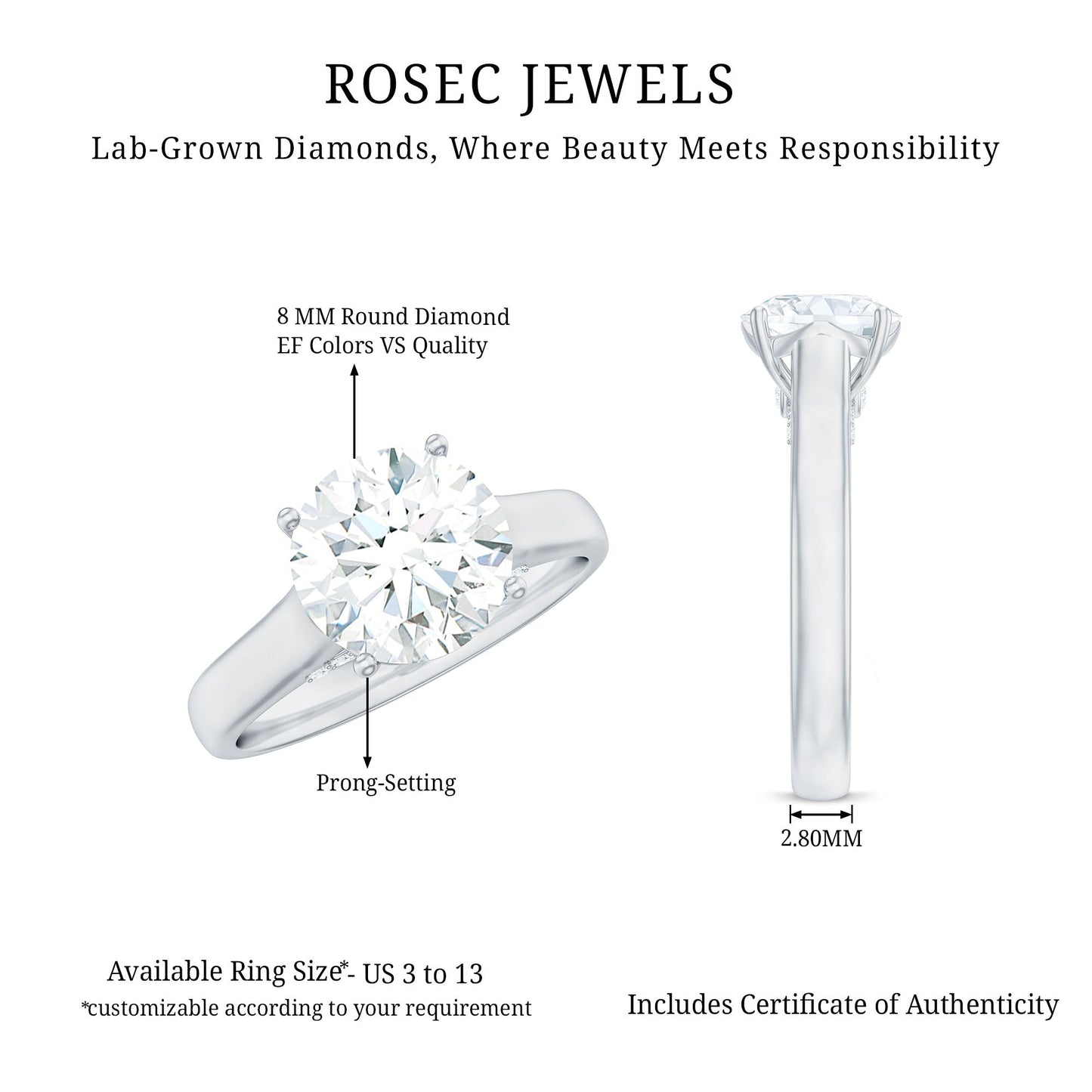 Brilliant Cut Lab Grown Diamond Classic Engagement Ring with Certificate