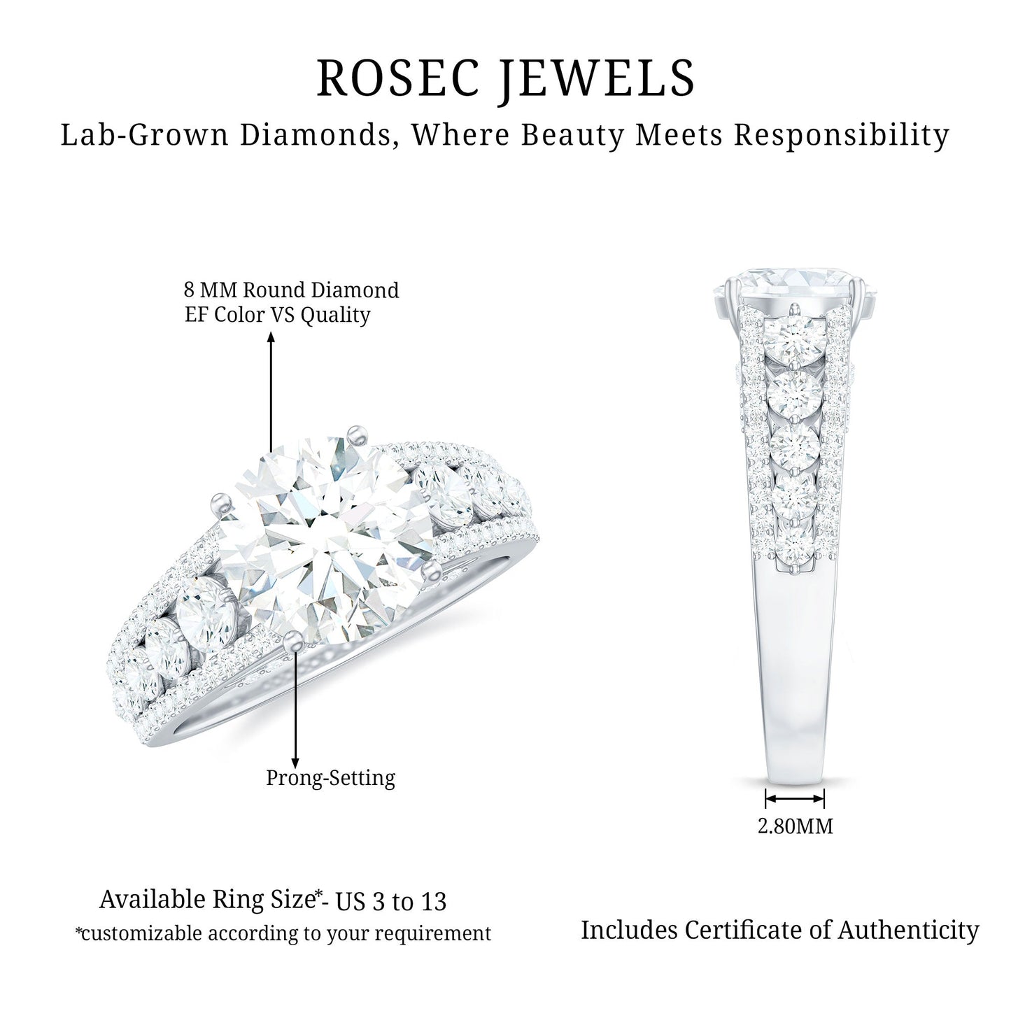 Lab Grown Diamond Statement Engagement Ring With Side Stones