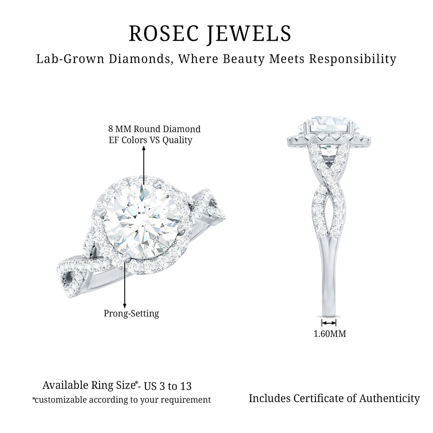 Criss Cross Lab Grown Diamond Halo Engagement Ring For Women