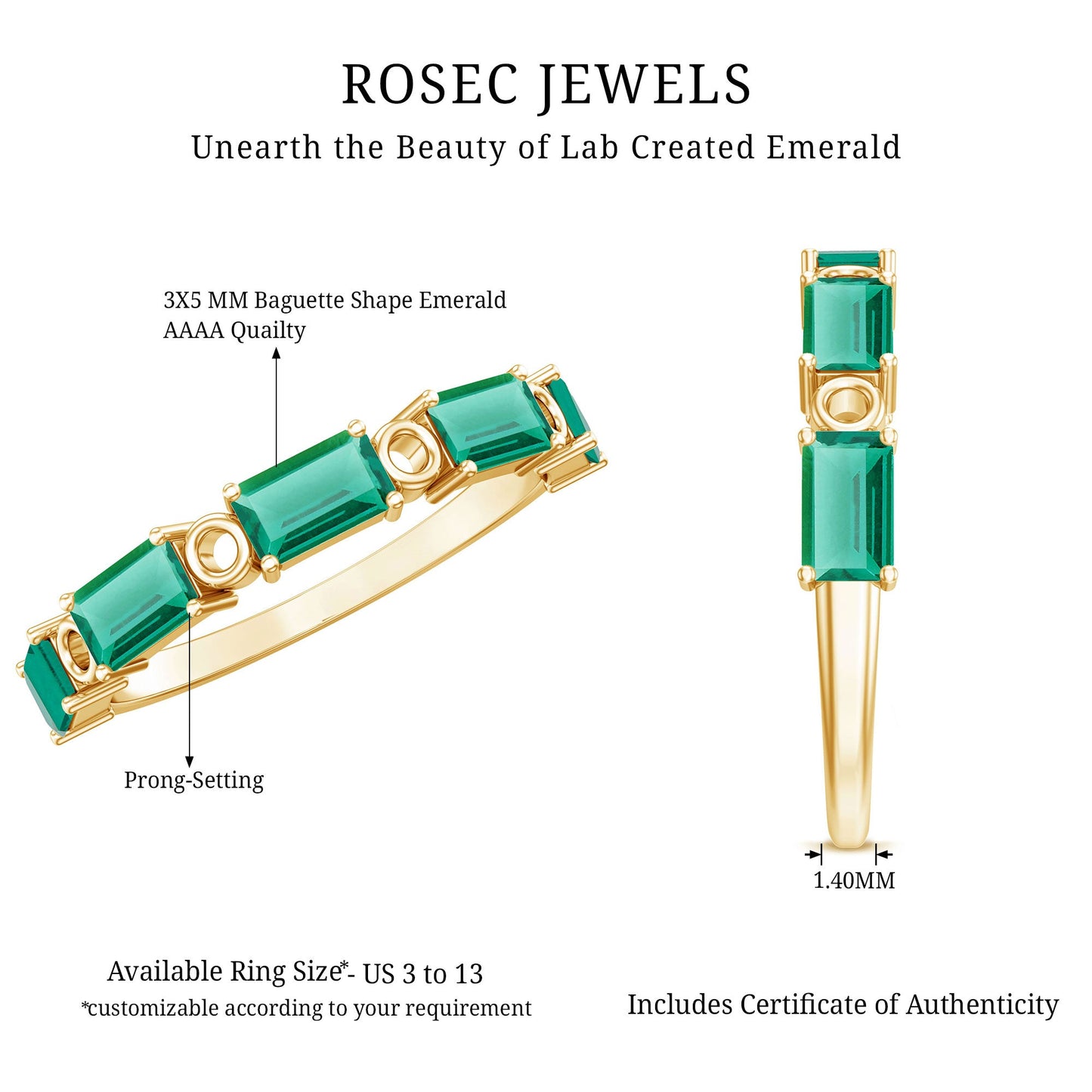 Baguette Cut Lab Created Emerald Eternity Wedding Band