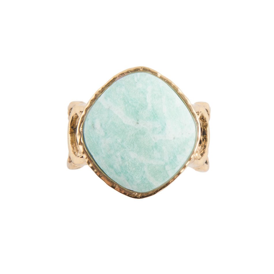 Blue Amazonite and Golden Bronze Circle Dance Ring
