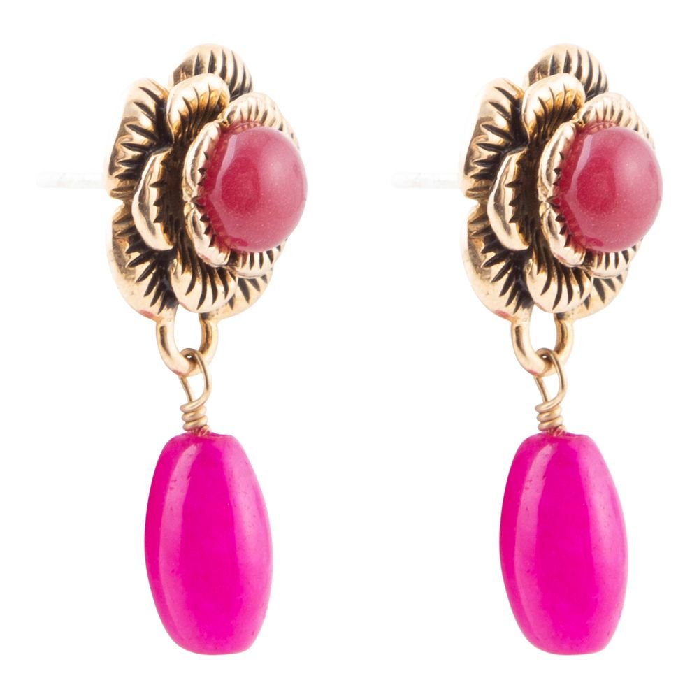 Blooming Pink Agate Post Golden Earrings