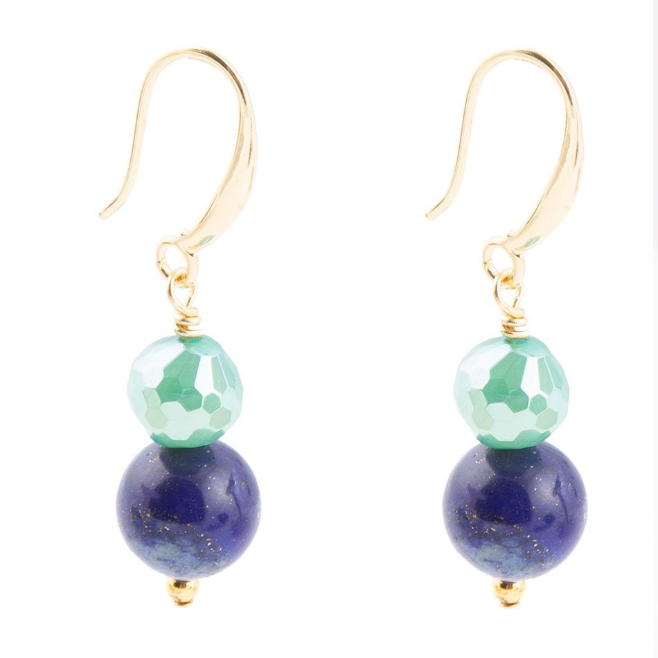 Dreamy Blue Lapis Green Golden Drop Earrings