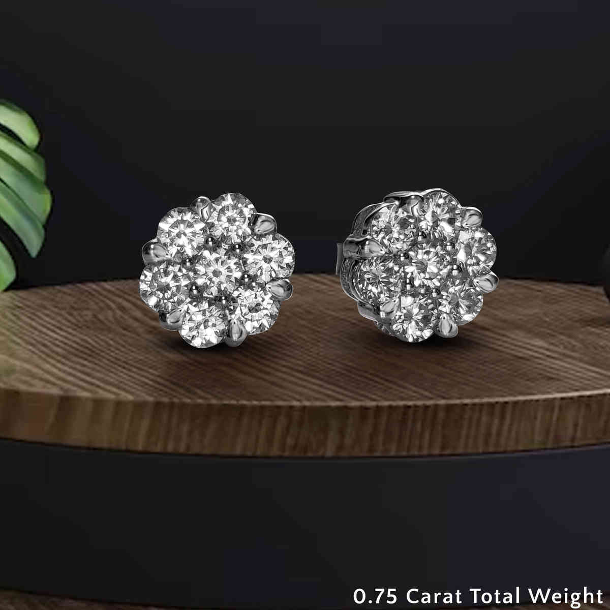 0.75 Ct 7-Stone Flower Diamond Earrings in Gold