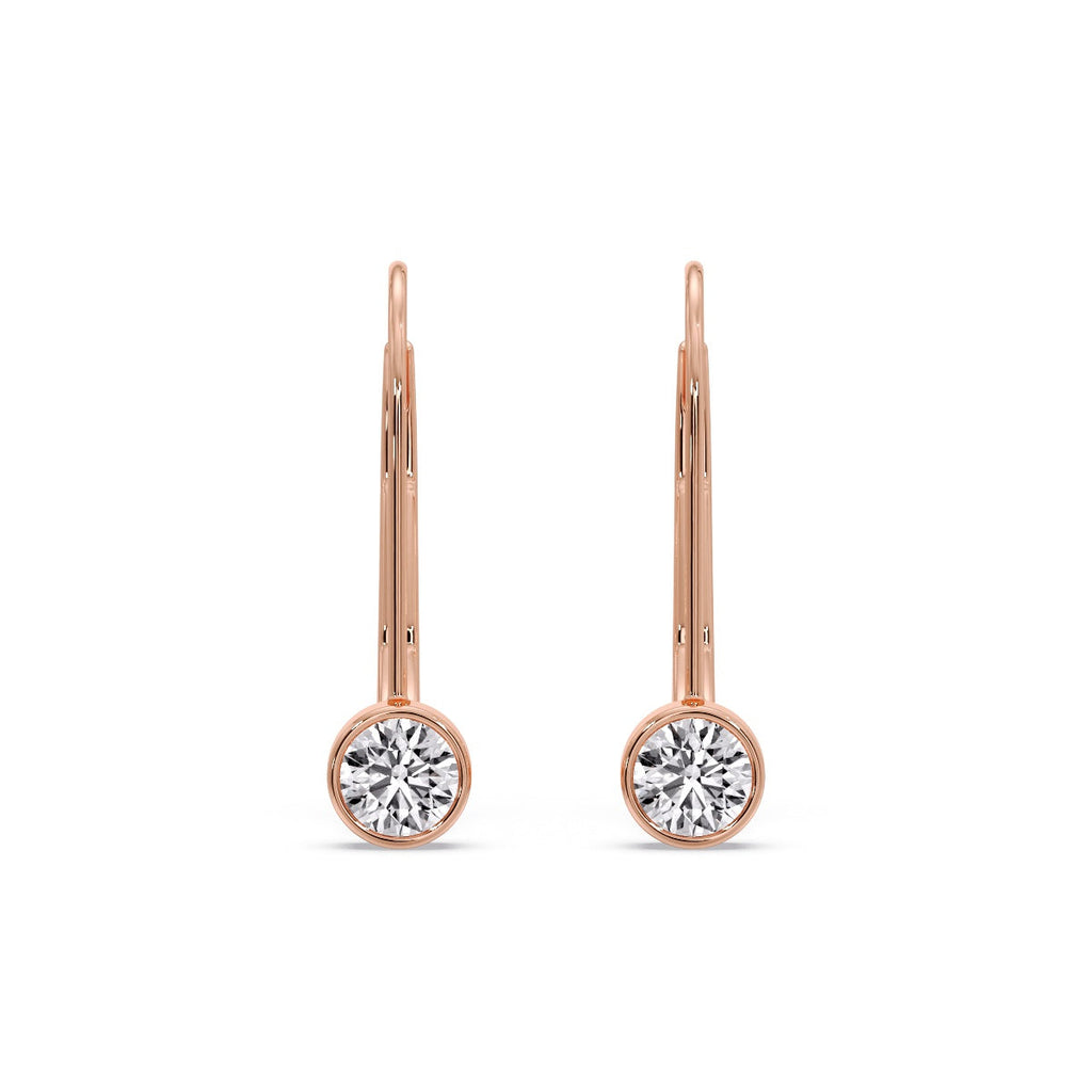 Lever Back Bezel Set Round Diamond Earrings