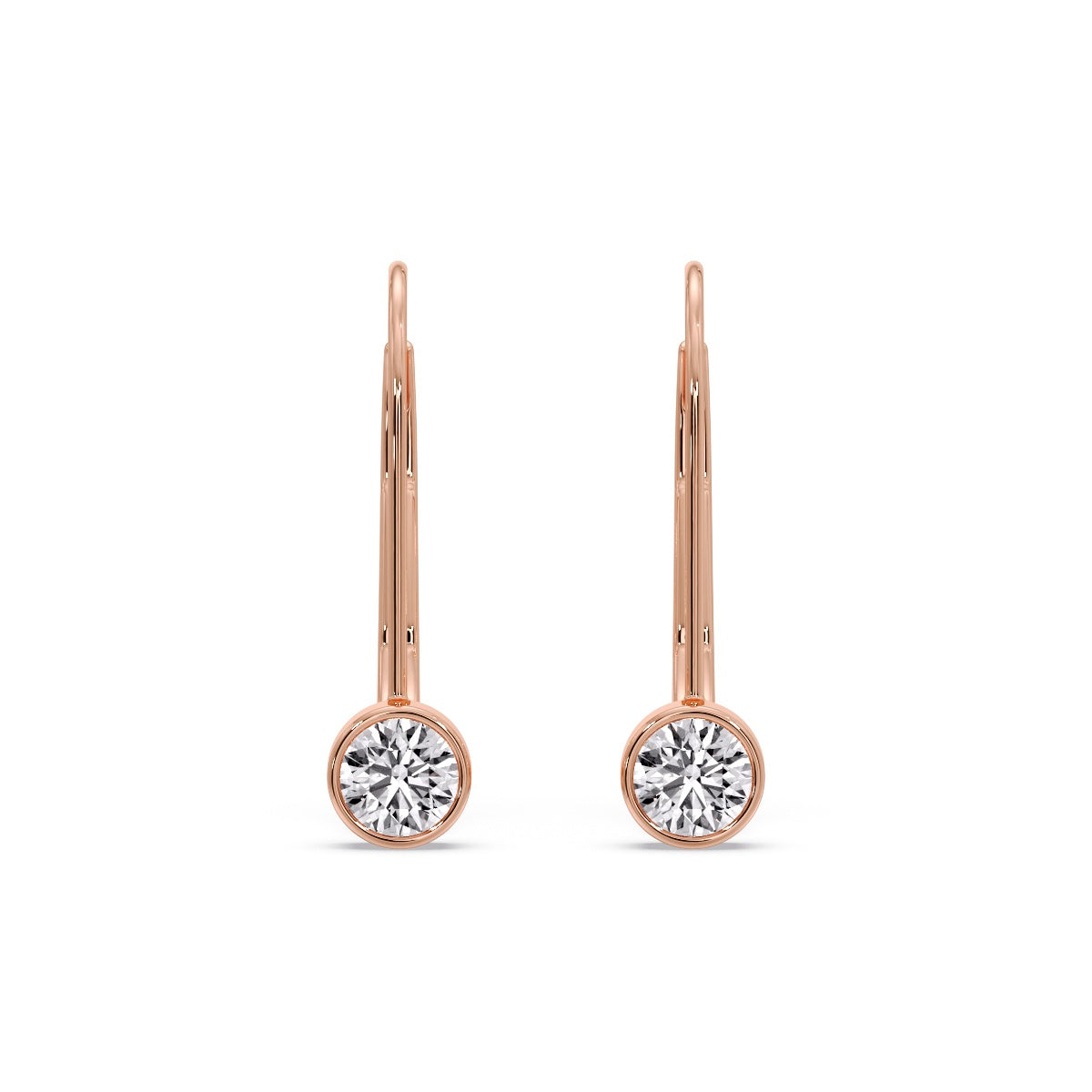 Lever Back Bezel Set Round Diamond Earrings