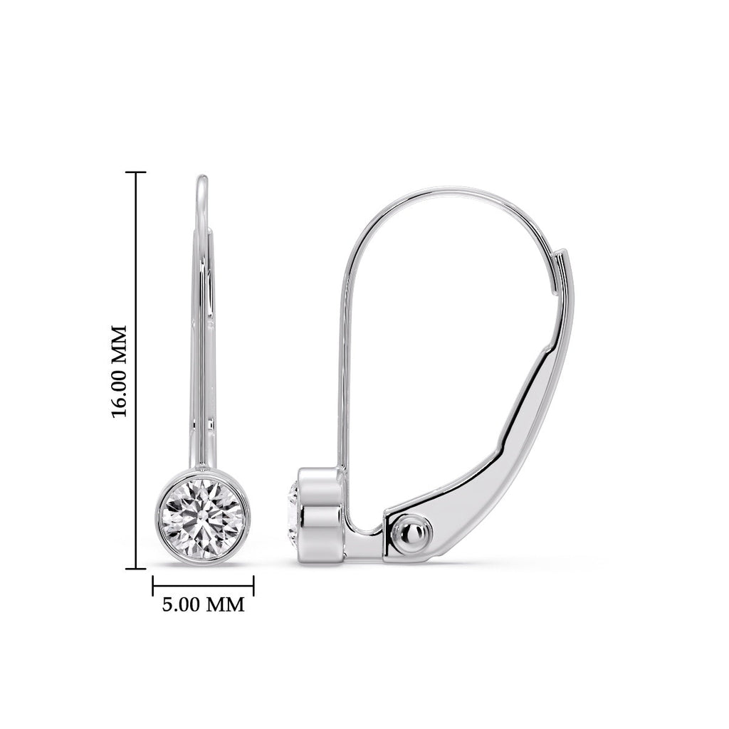 Lever Back Bezel Set Round Diamond Earrings