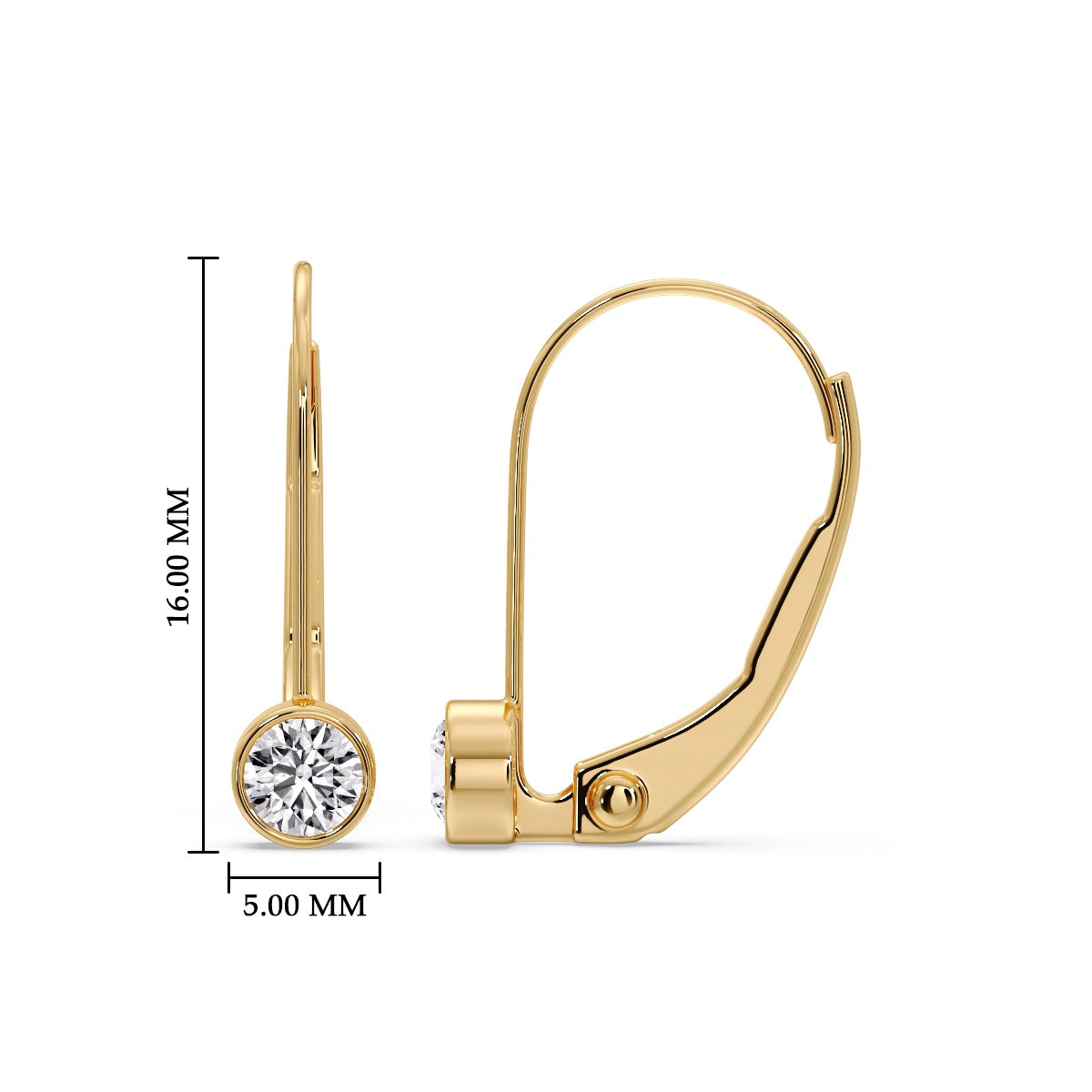 Lever Back Bezel Set Round Diamond Earrings