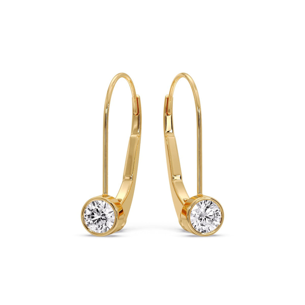Lever Back Bezel Set Round Diamond Earrings