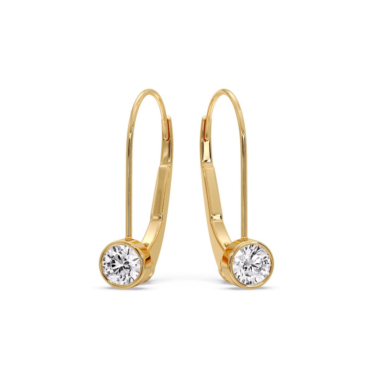 Lever Back Bezel Set Round Diamond Earrings