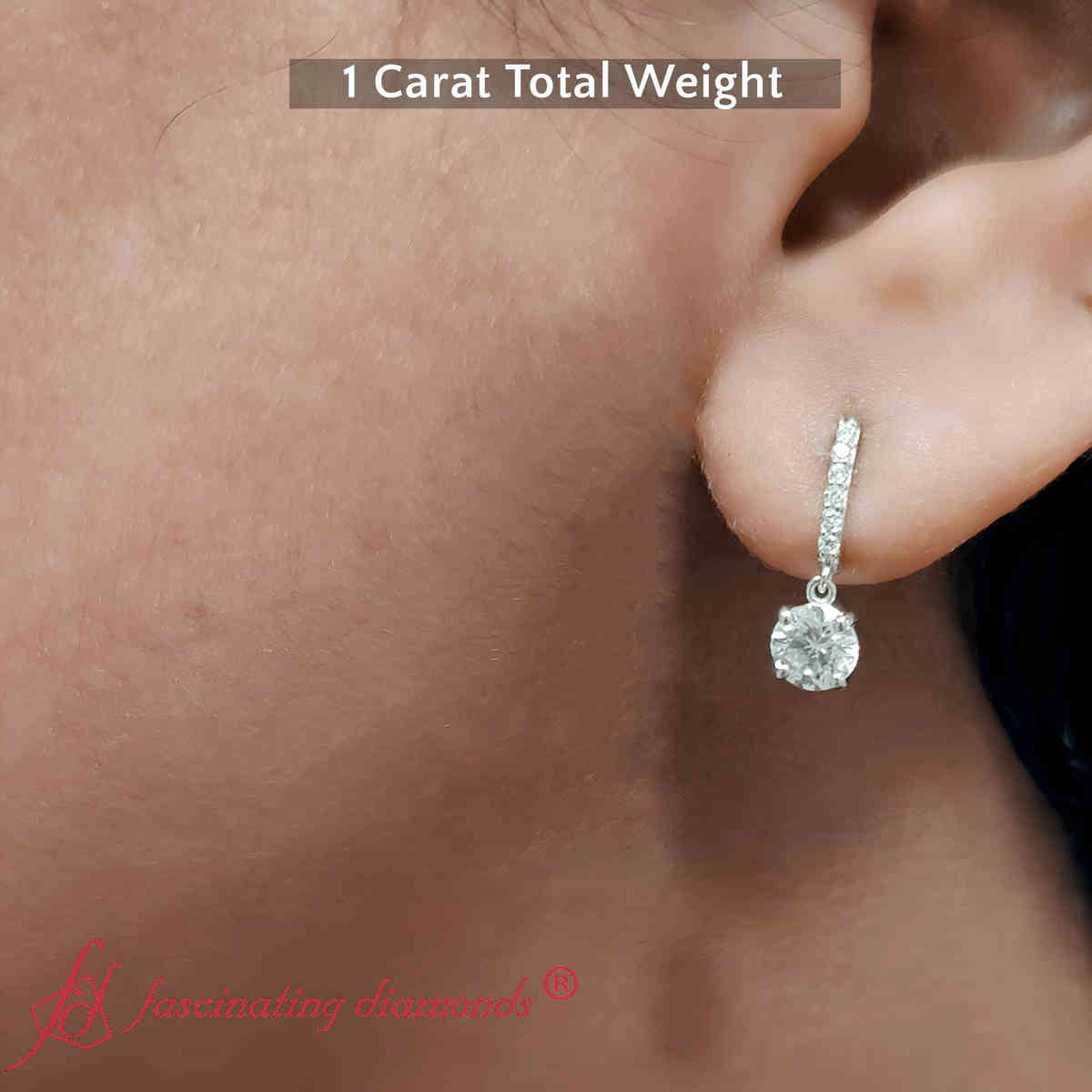 1 Carat Solitaire Halo Diamond Drop Earrings