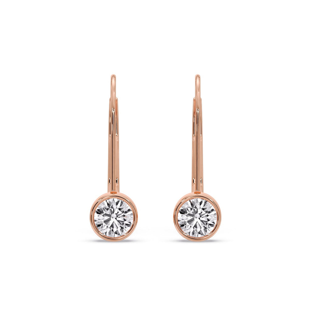 Lever Back Bezel Set Round Diamond Earrings