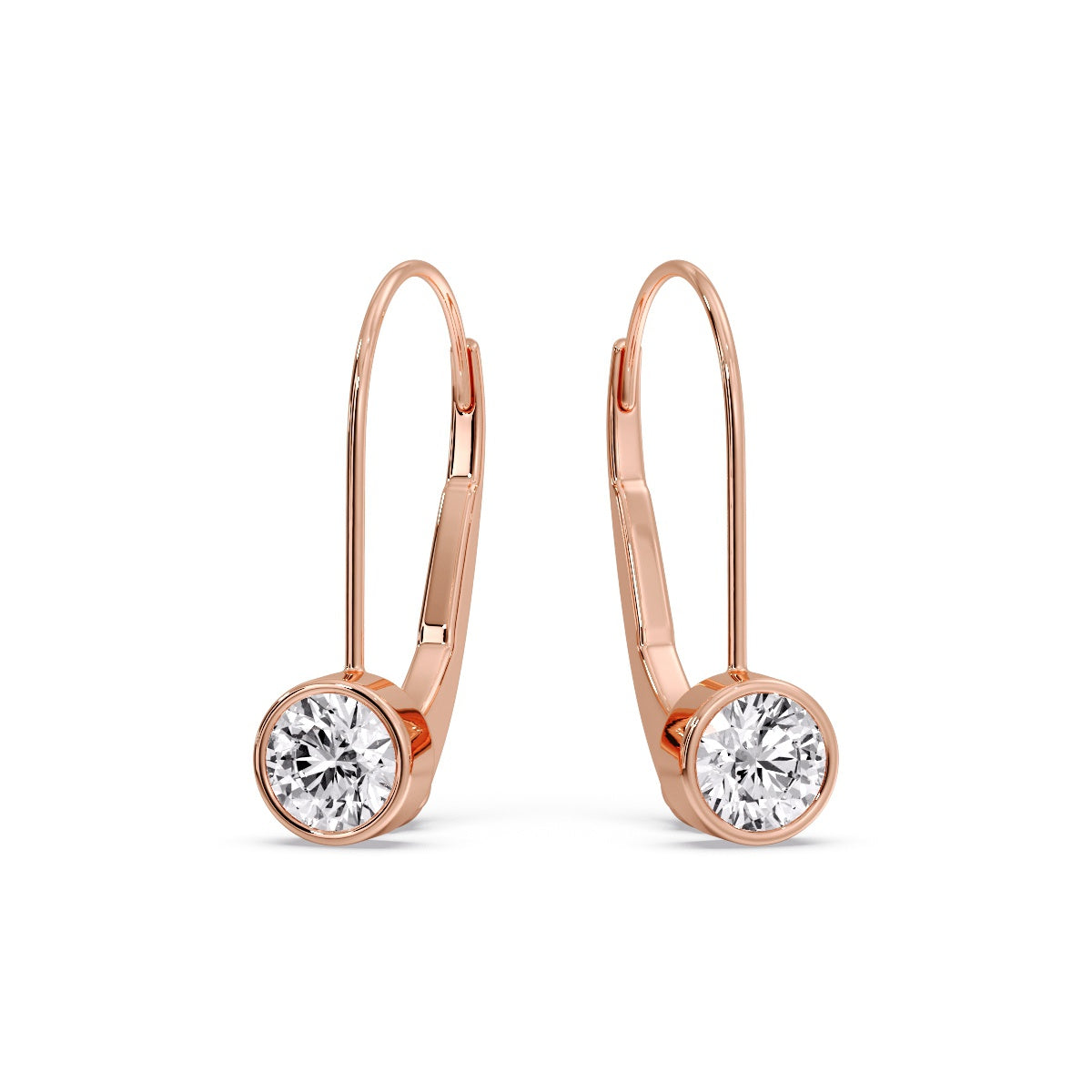 Lever Back Bezel Set Round Diamond Earrings