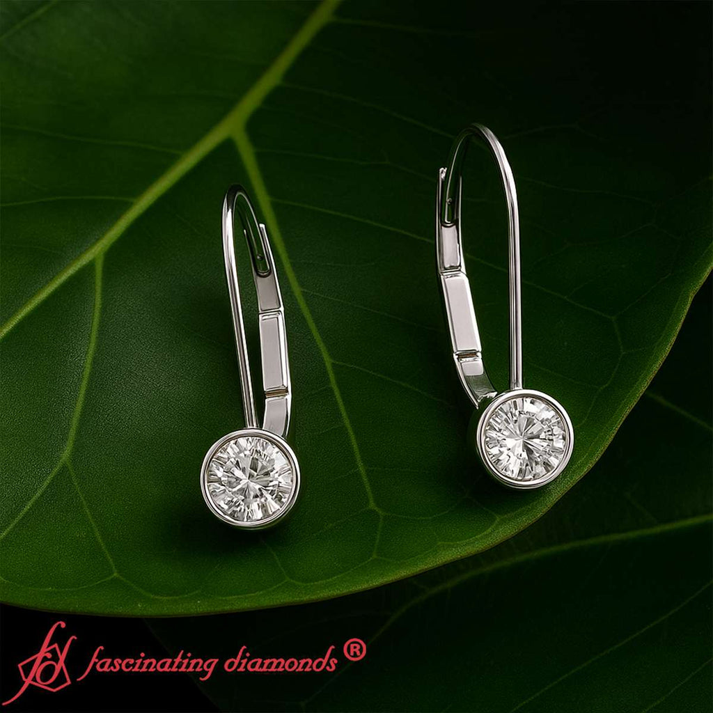 Lever Back Bezel Set Round Diamond Earrings
