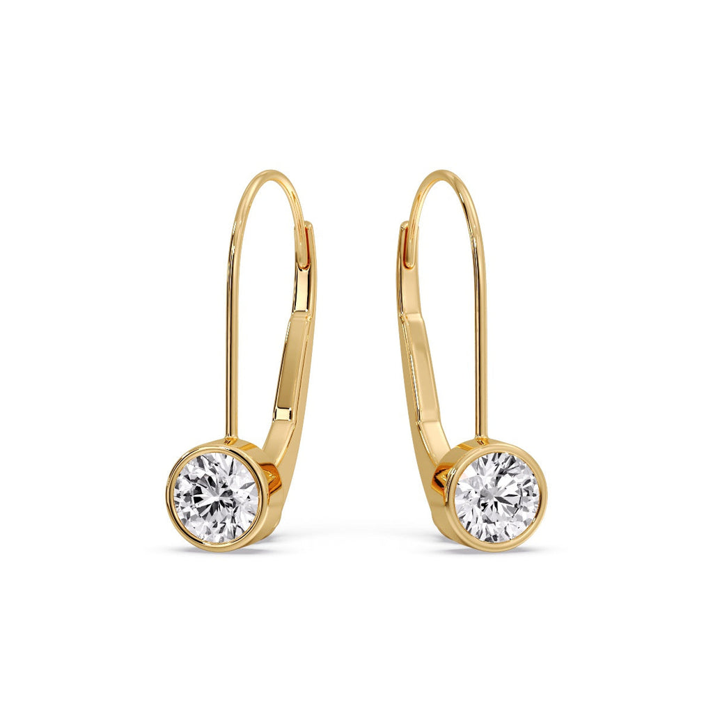 Lever Back Bezel Set Round Diamond Earrings